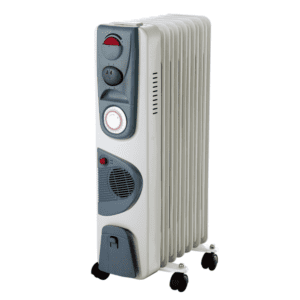 Grey Electric Room Oil Heater with Fan, Adjustable Thermostat and Overheat Protection
