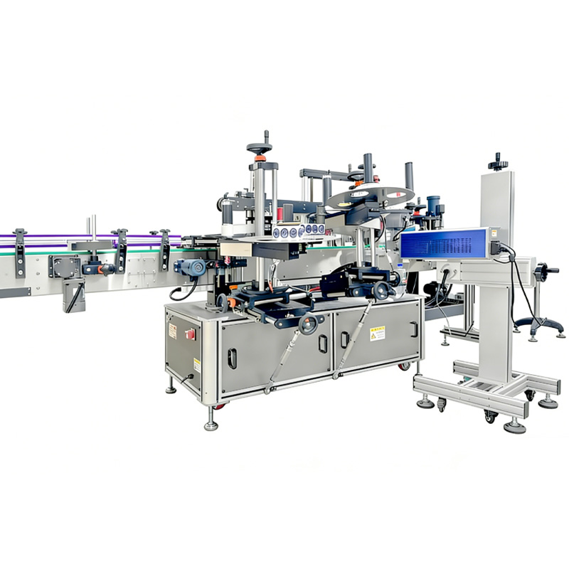 Automatic round glass bottle labeling machine in factory