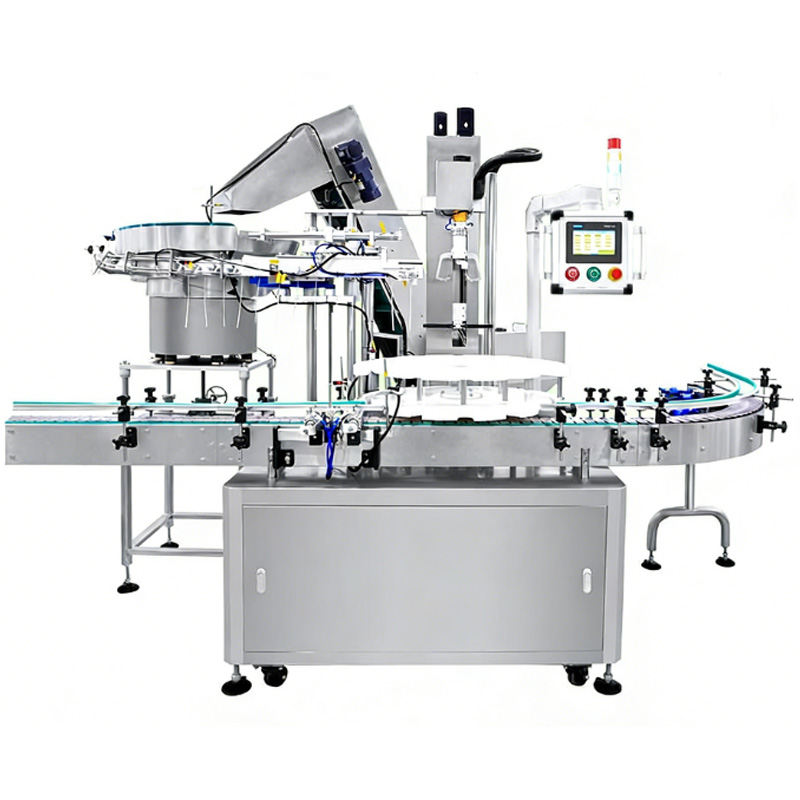 Rotary bottle capping machine in operation