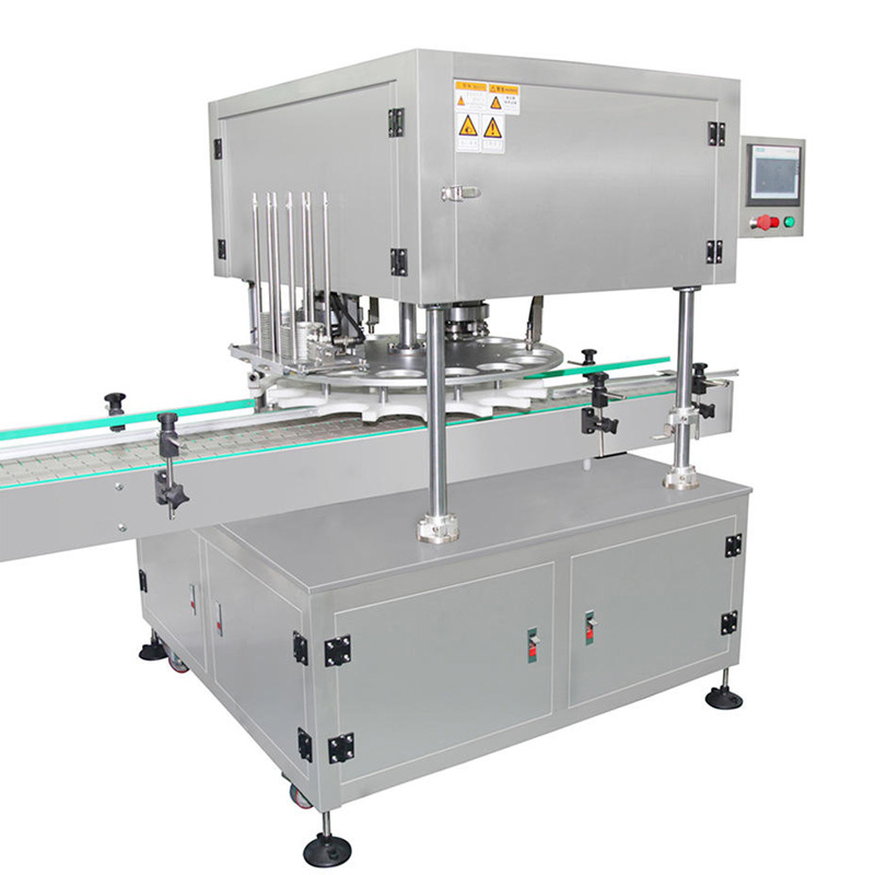 Stainless steel automatic can sealer for beverage production efficiency.