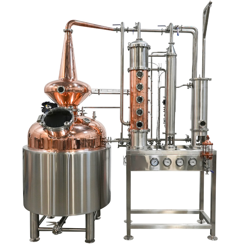 Hybrid copper and stainless steel pot still, designed for premium spirit distillation in commercial distilleries.