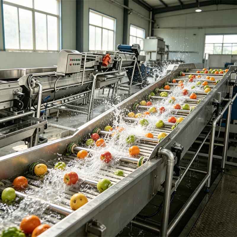 On-site working salad vegetable washing and processing line