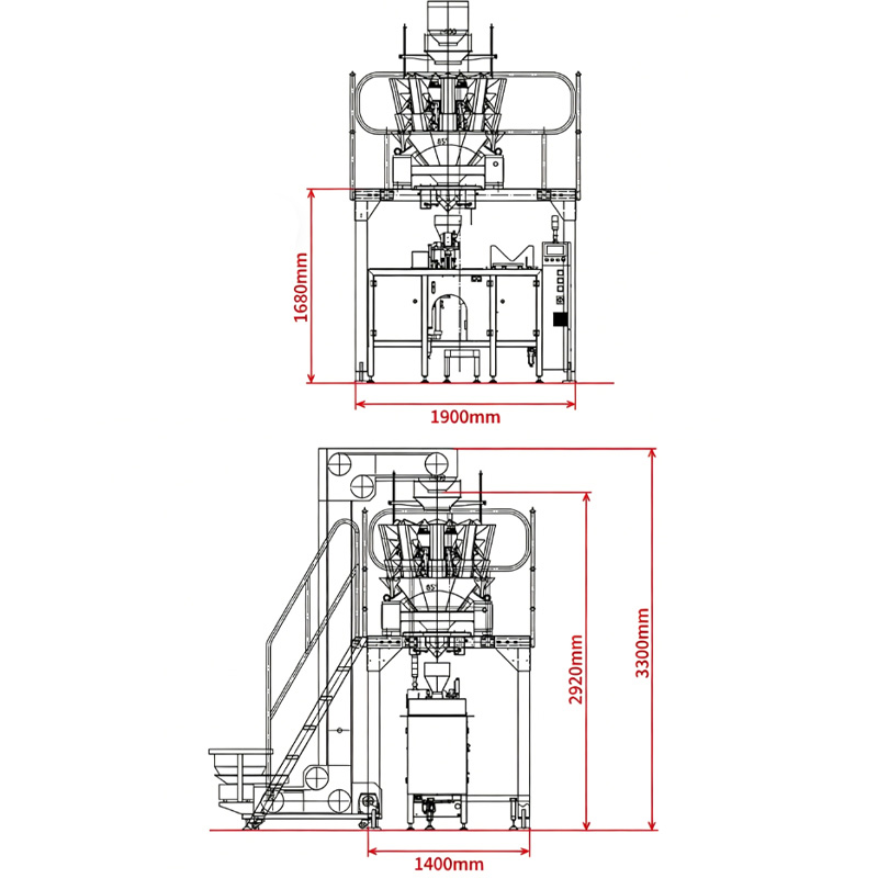 Technical drawing layout of pouch packing machine structure design