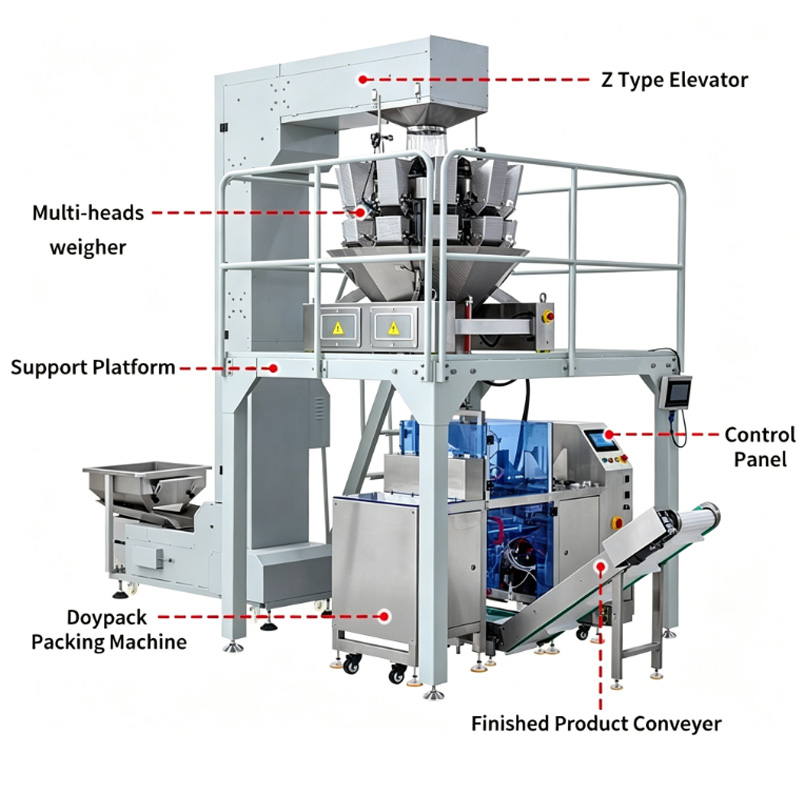 Main components of rotary pouch packing machine with detailed structure display