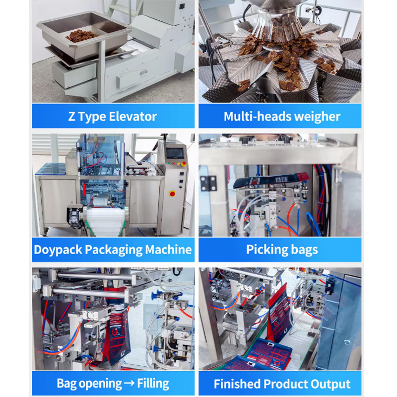 Working process of pouch packing machine with filling and sealing system