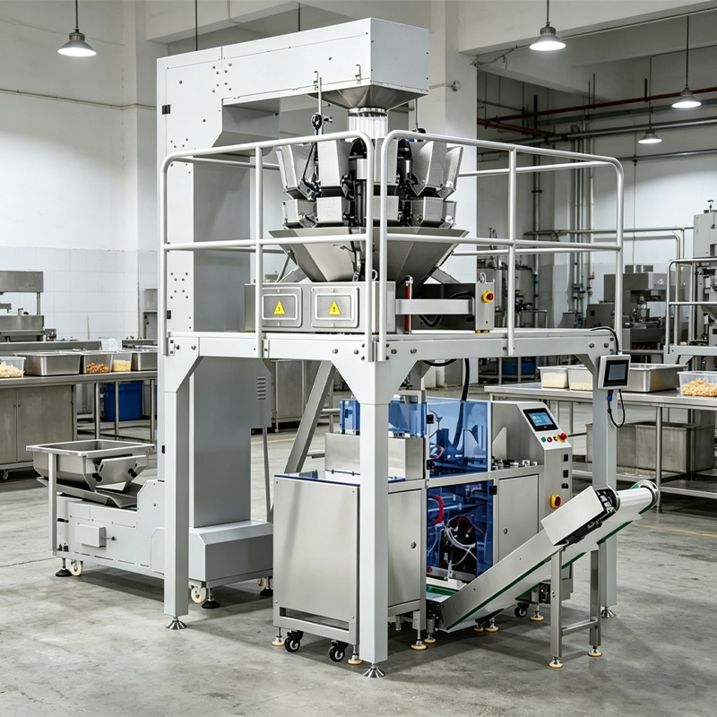 Industrial rotary pouch packing machine in factory production environment