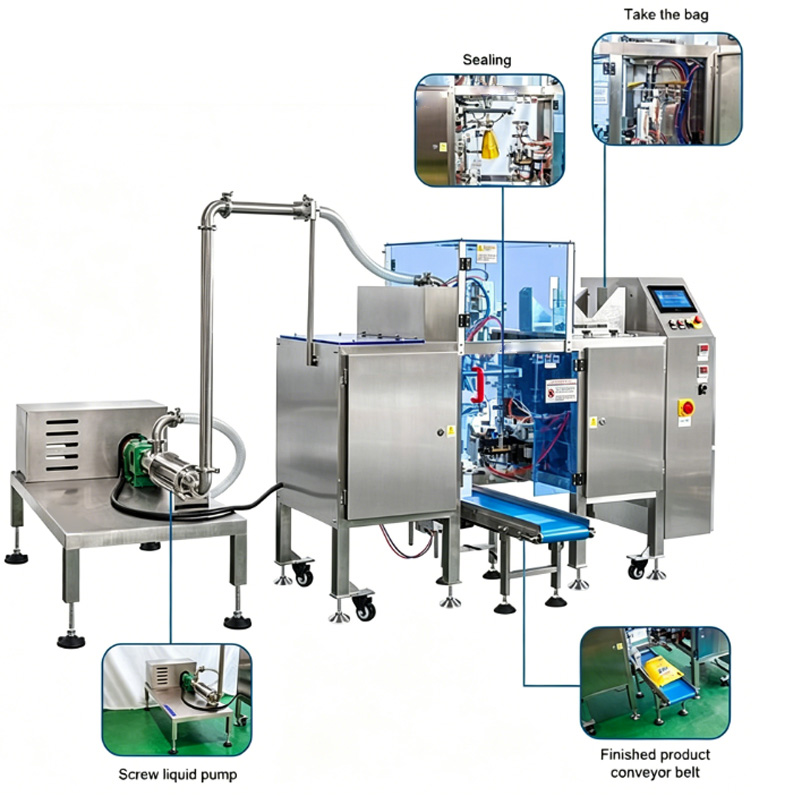 Premade pouch liquid filling and sealing packaging machine system