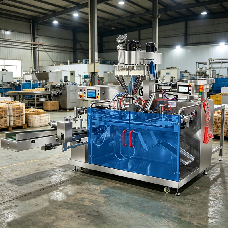 Industrial powder packing machine in factory production environment