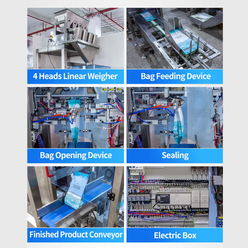 Complete weighing packaging system with feeding, weighing and sealing integration