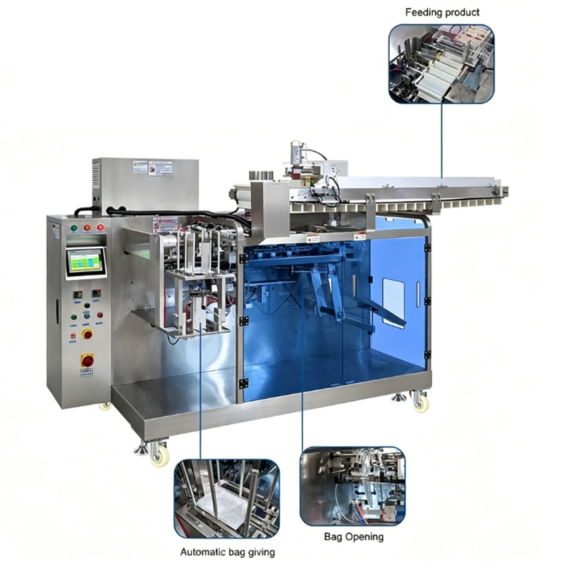 Premade pouch packaging system structure with sealing and feeding unit