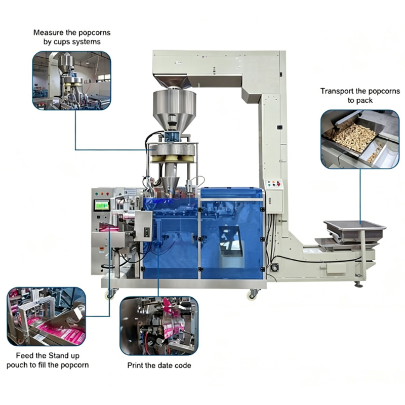 Automatic rotary pouch packing machine with integrated weighing and filling modules