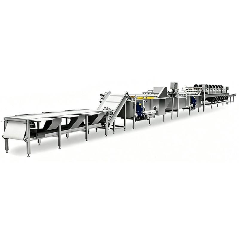 Complete industrial IQF frozen vegetable processing line system, full-line 3D layout overview