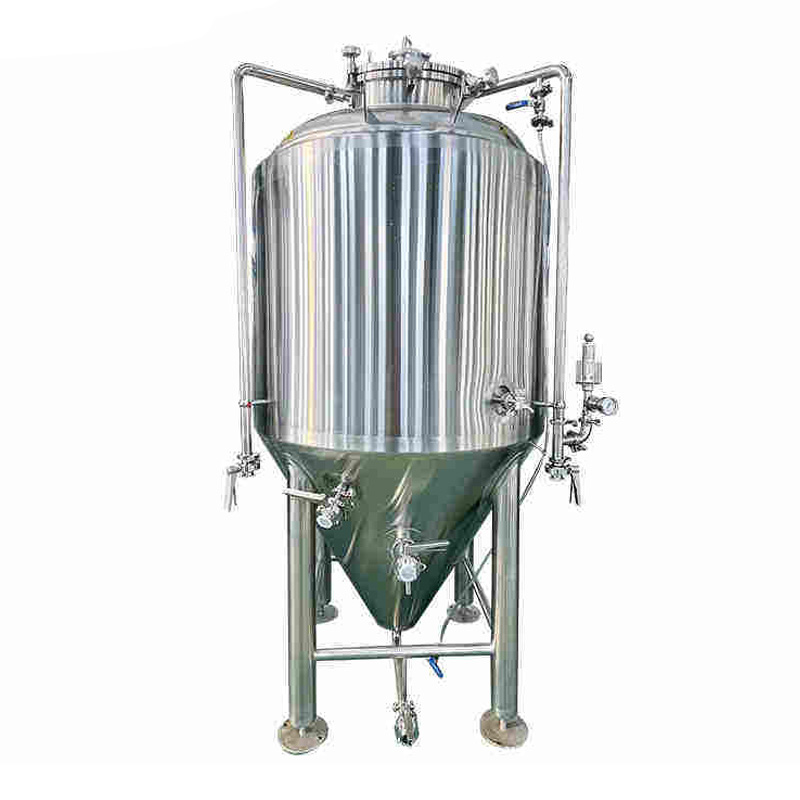 Industrial conical beer fermentation tank, clean white background overview
