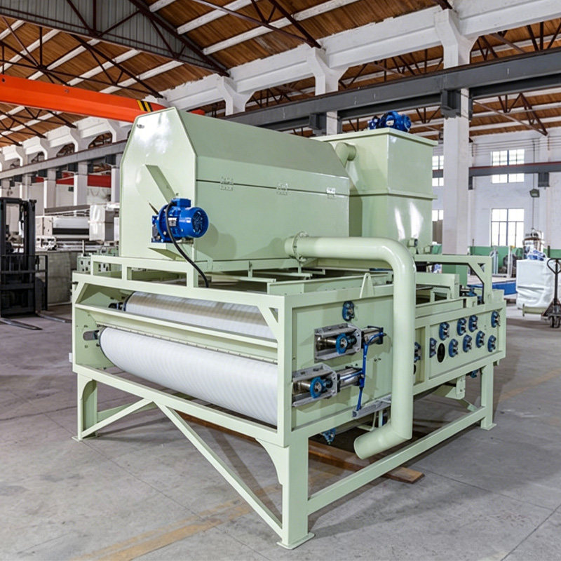 Belt-type cold press fruit juice machine in factory workshop setting