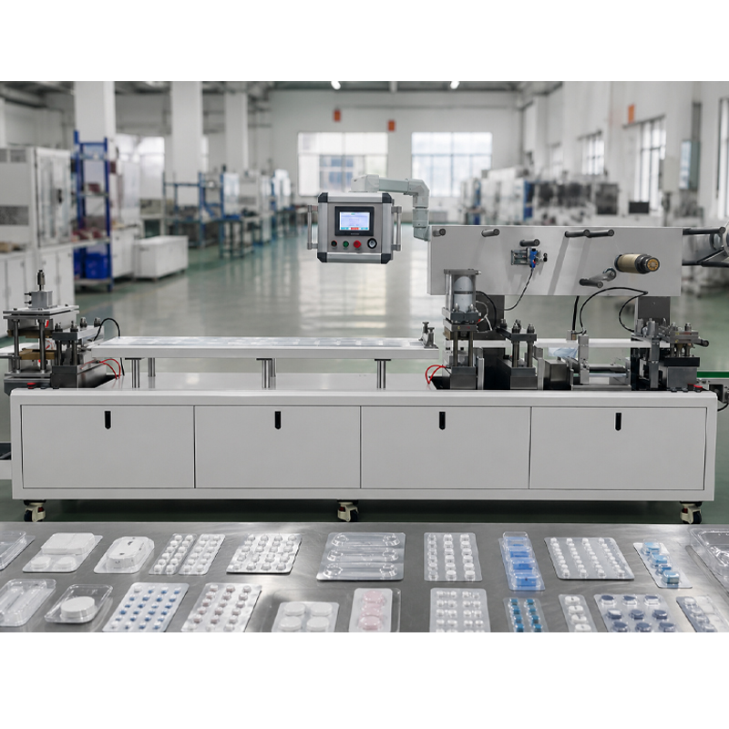 Blister packaging line in workshop, designed for high-volume production runs.