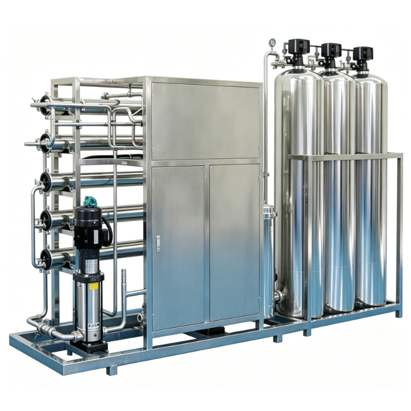 Side view of the two-stage EDI RO water system showing core components