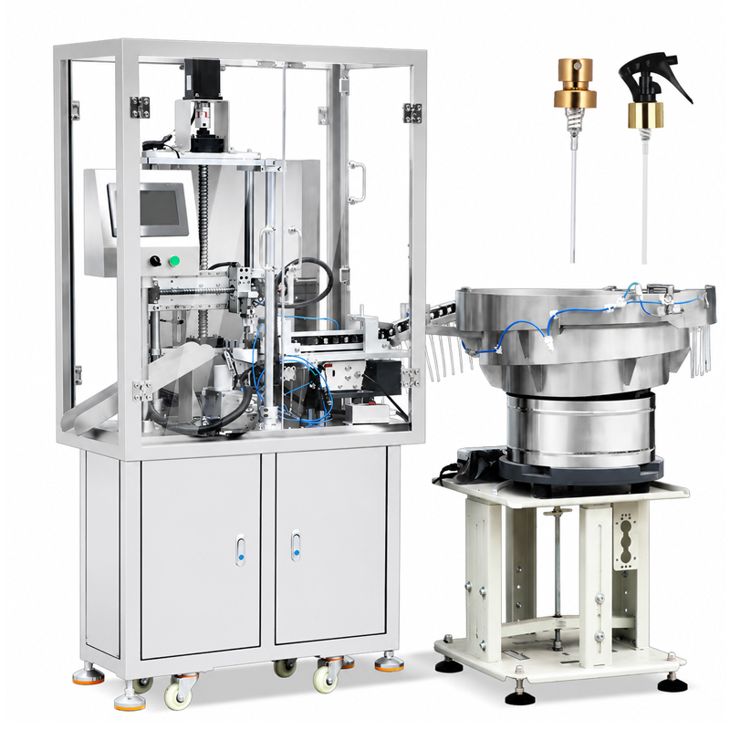 Automatic cosmetic bottle capping machine with cap feeding and sealing system