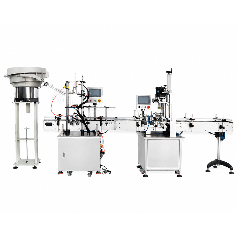 Automatic toner bottle capping machine with cap feeder and conveyor system