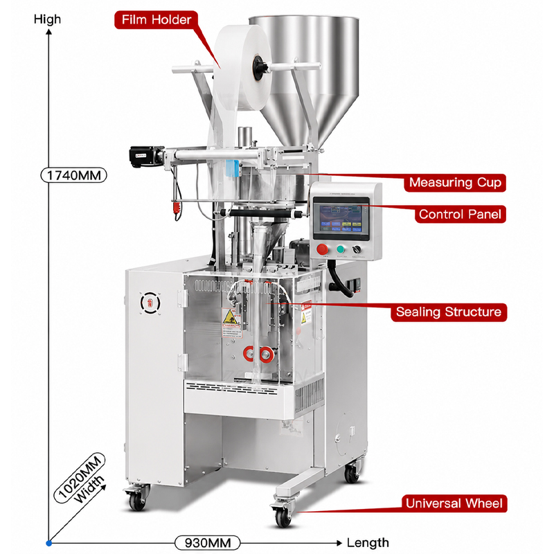 Labeled structural diagram of automatic granule sachet packing machine