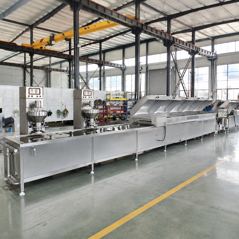 Industrial meatball processing line installed in food factory