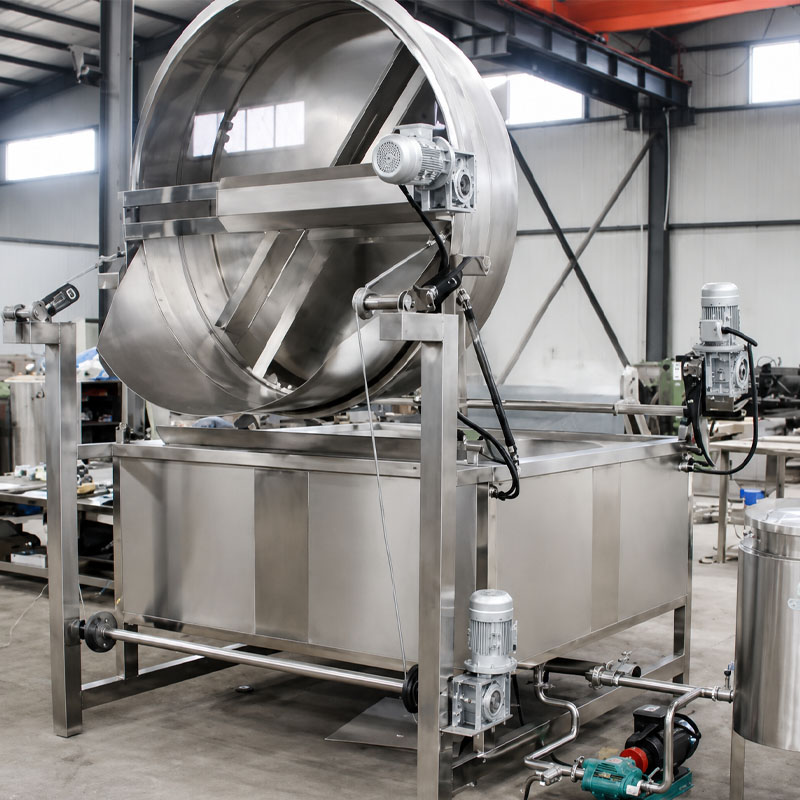 automatic round pot frying machine in food processing factory