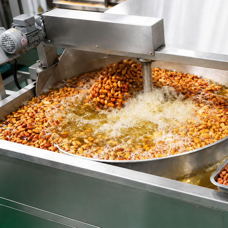 automatic round pot fryer frying peanuts for snack production