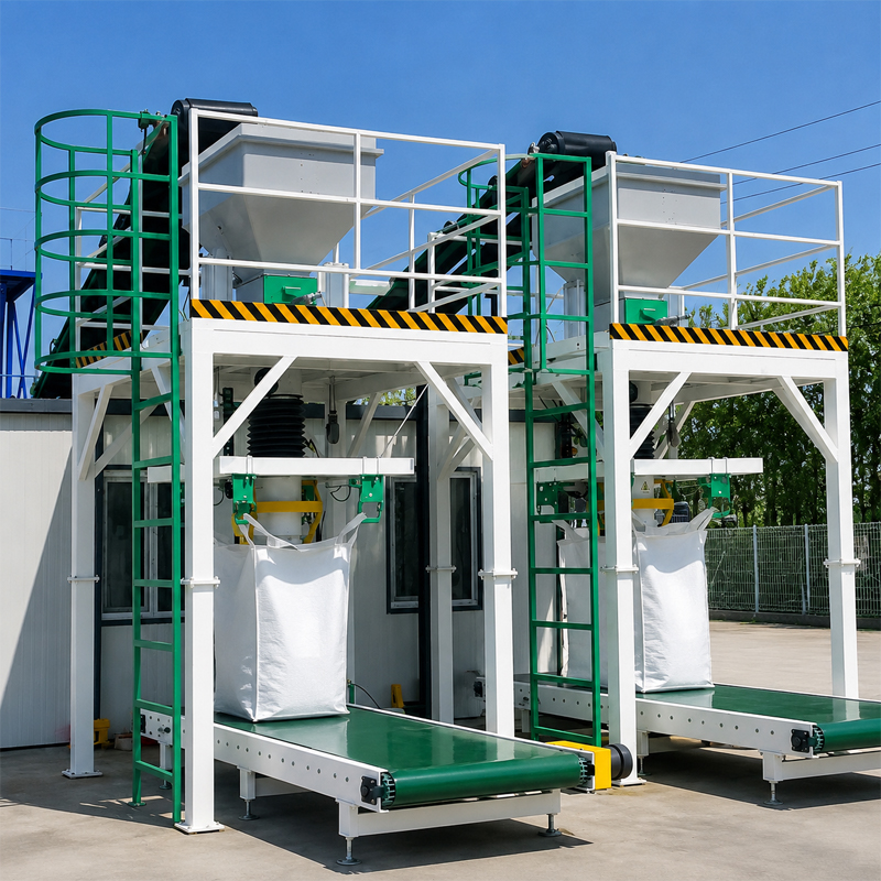 Dual-station Automatic Cement Big Bag Filling and Packing Machine for bulk cement filling.
