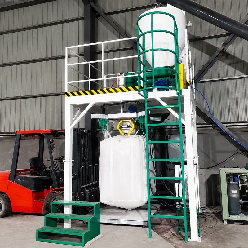 Automatic Cement Big Bag Filling and Packing Machine with silo for factory cement packaging.