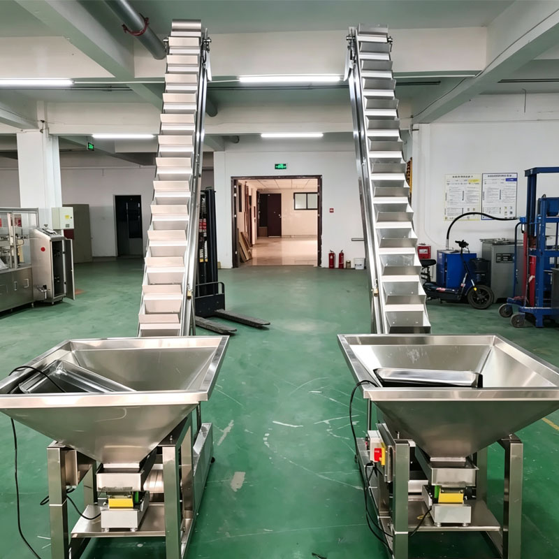 inclined bucket elevator feeding system with hopper