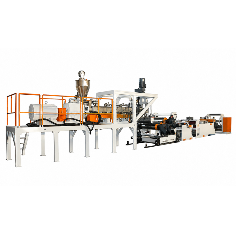 Panoramic view of complete plastic sheet extrusion production line equipment