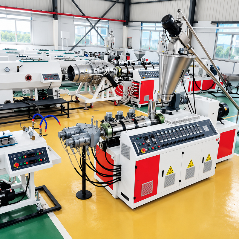 Workshop display of plastic pipe single screw extrusion machine