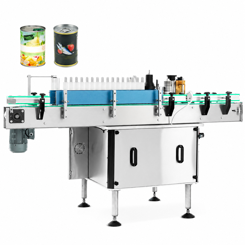 Full equipment view of automatic tomato sauce jar self adhesive labeling machine