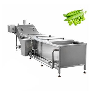 Continuous vegetable blanching machine for industrial food processing