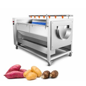 Automatic brush peeling washer for root vegetables