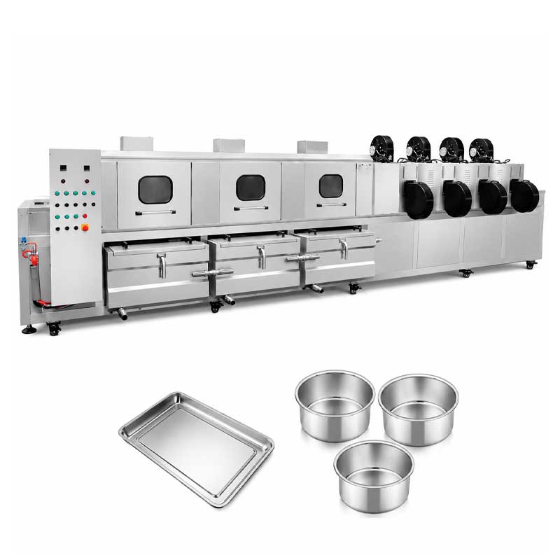 Tray washing and drying machine for food processing Tray washing and drying machine for food processing