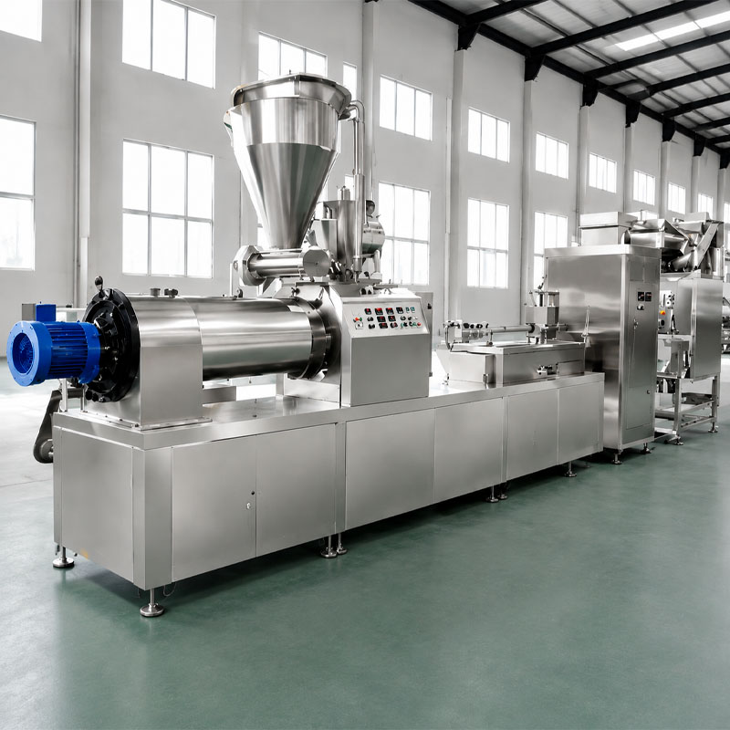Puffed snack processing line with forming drying and seasoning