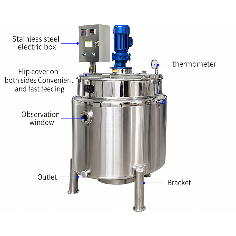 Industrial cream heating tank with sanitary stainless steel agitator