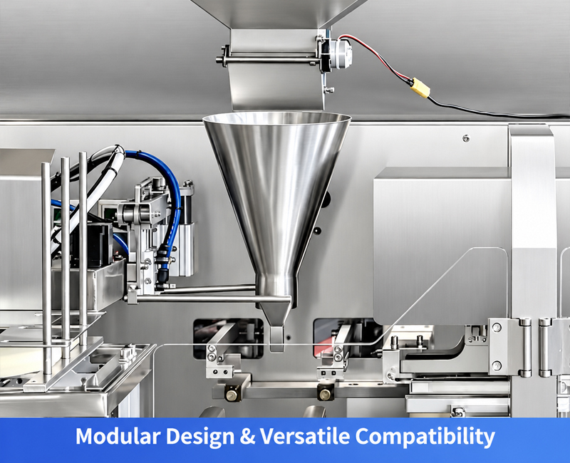 Modular filling system for automatic premade pouch vacuum packaging machine
