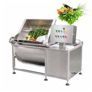 Bubble washing machine with tilting discharge for vegetables