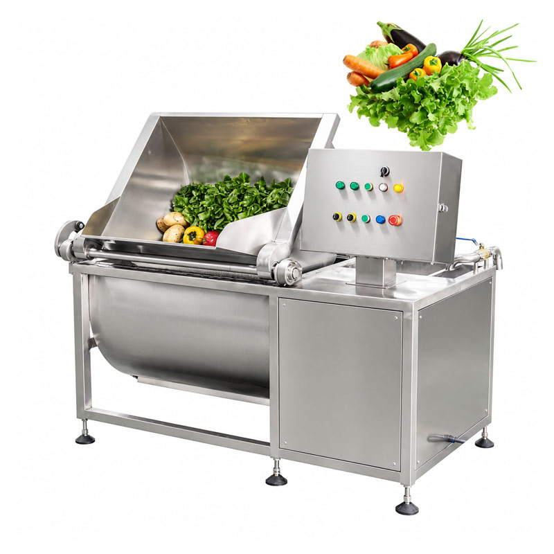Bubble washing machine with tilting discharge for vegetables Bubble washing machine with tilting discharge for vegetables