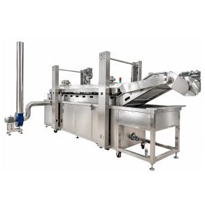 Continuous frying machine for industrial snack production